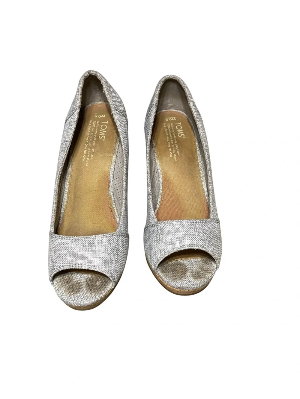TOMS Women's Shoes Gray Fabric Stella Peep-Toe Wedges Size 9.5